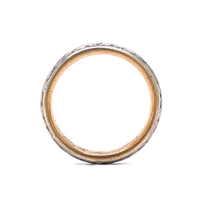 1900's Antique Engraved Wedding Band in 18k White & Yellow Gold