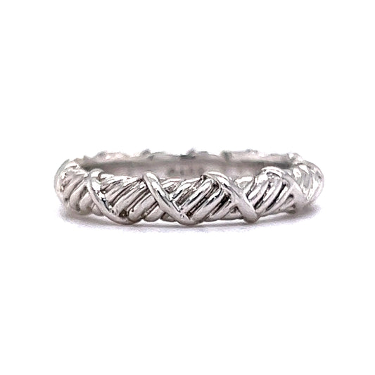 Modern Double Rope Textured Wedding Band in 18k White Gold