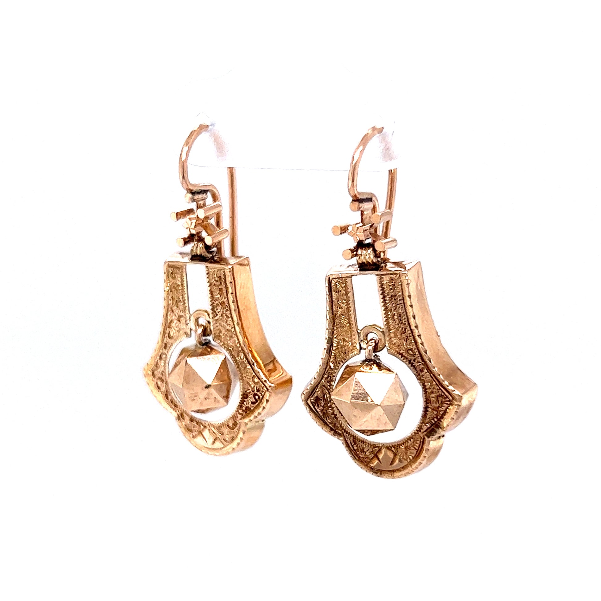 Antique Victorian Dangle Earrings in 14k Yellow Gold
