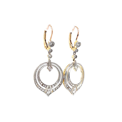 Art Deco Open-Work Natural Diamond Drop Earrings in 14k Gold