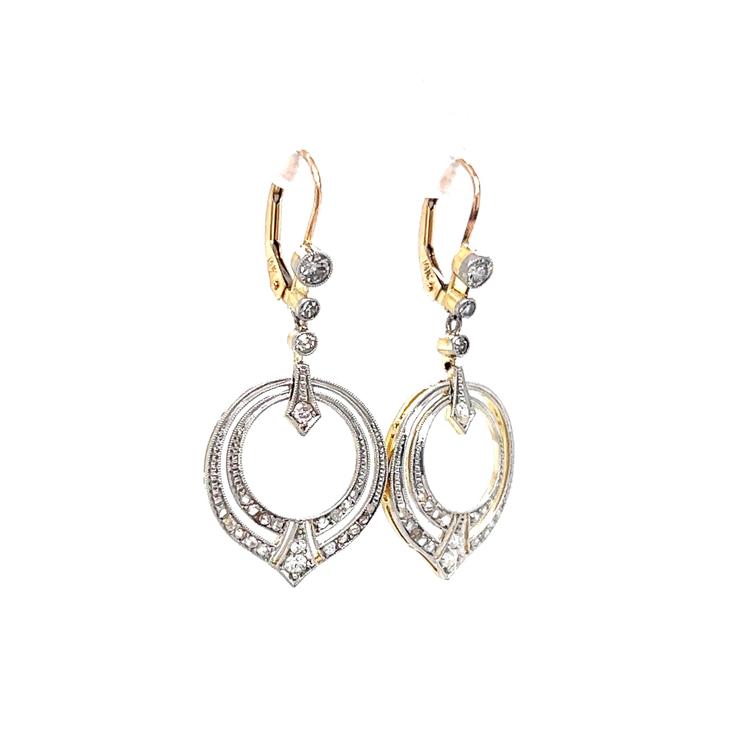 .74 Vintage Art Deco Diamond Drop Earrings in 14k Gold