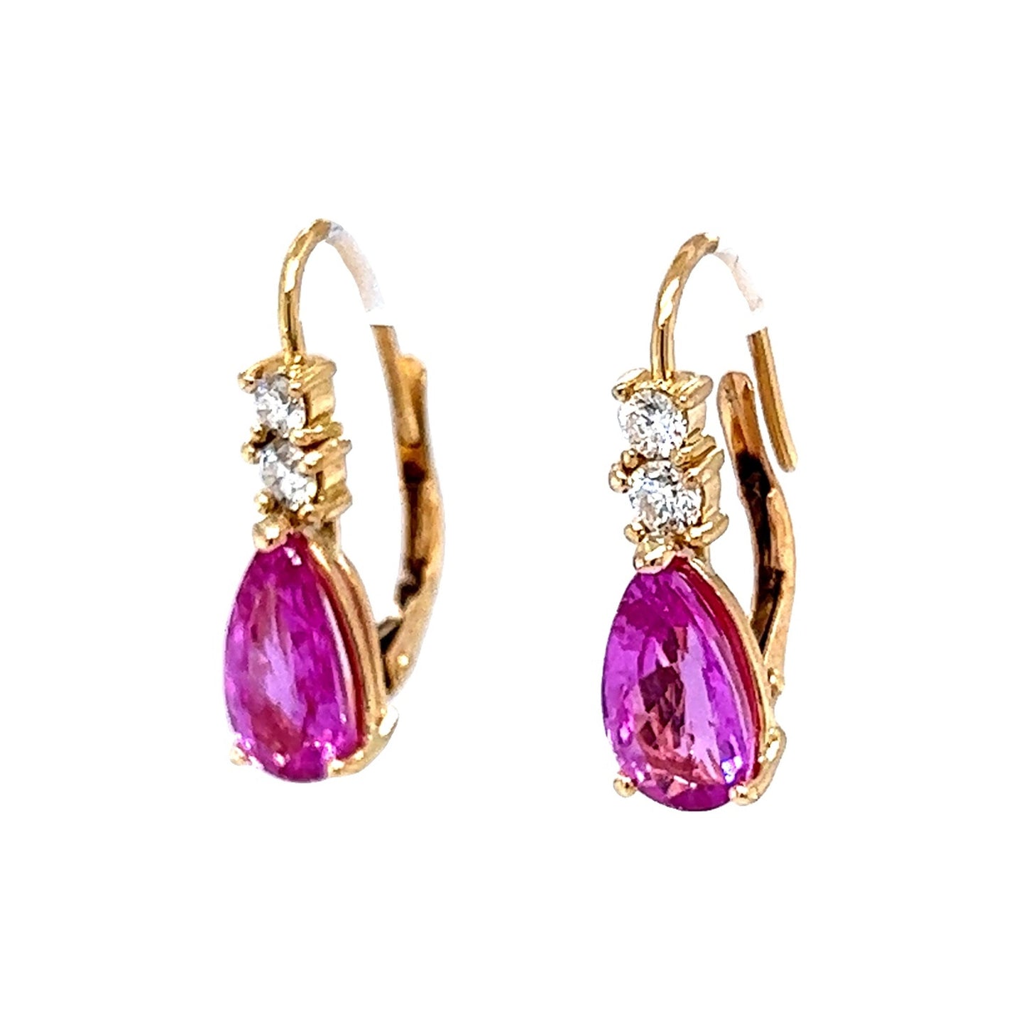 Pink Sapphire & Diamond Drop Earrings in 14k Yellow Gold