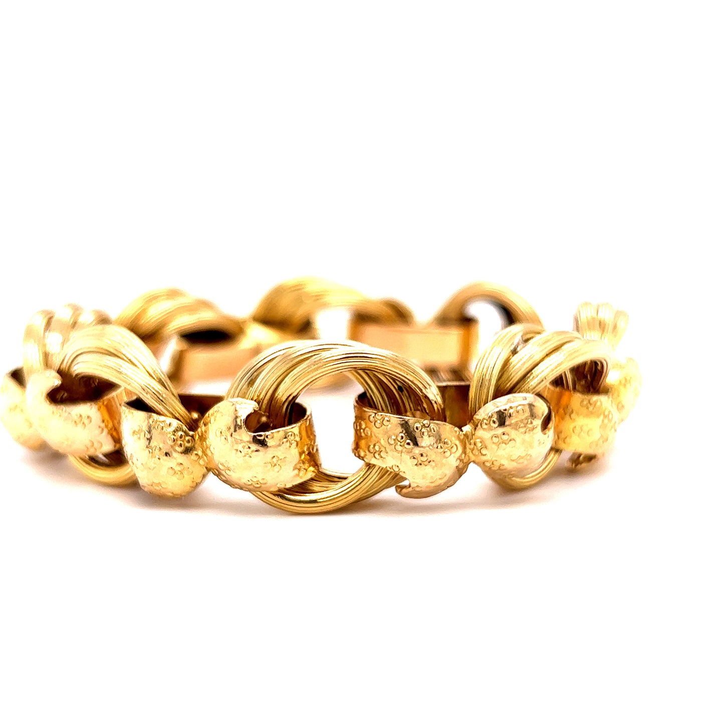 Modern Multi-Textured Heavy Link Bracelet in 18k Yellow Gold