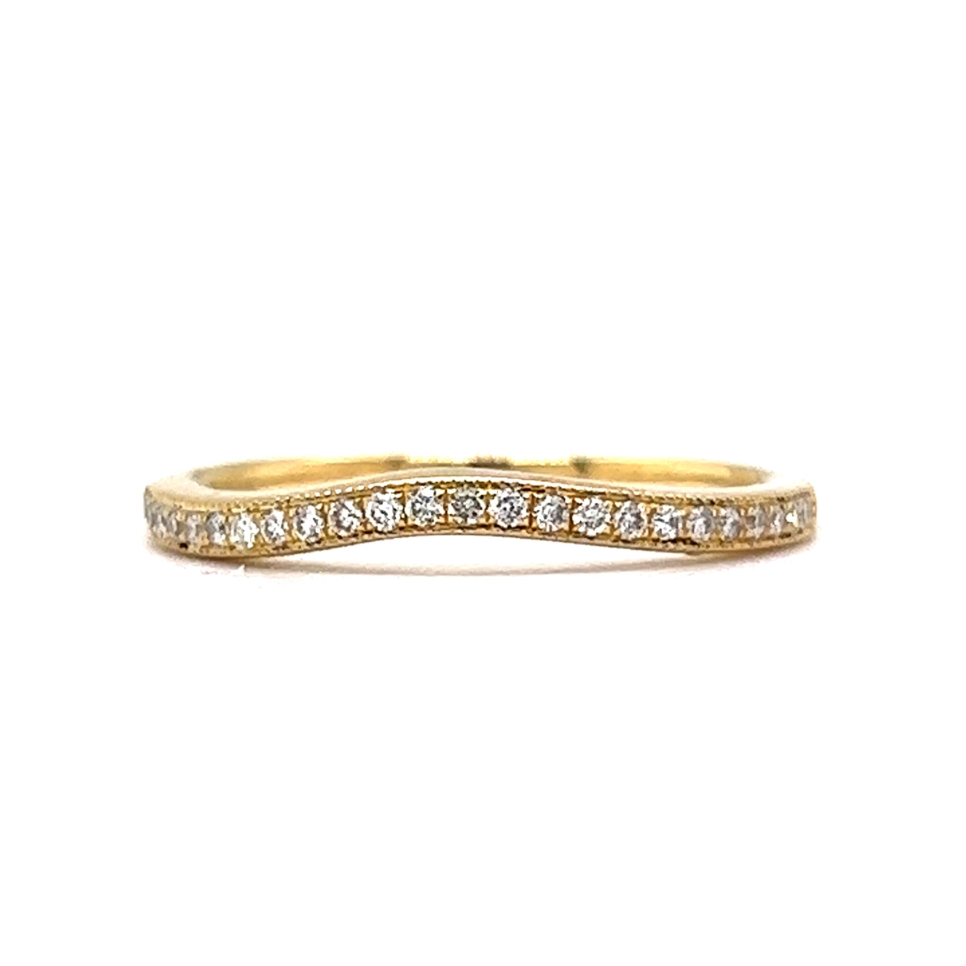 .14 Curved Diamond Milgrain Wedding Band in 14k Yellow Gold