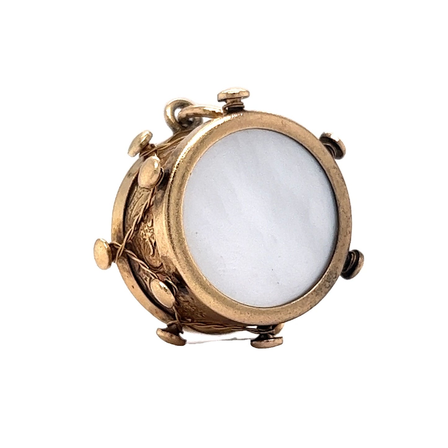 Victorian Drum Charm Mother of Pearl in Yellow Gold
