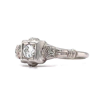 Detailed Old Euro Diamond Filigree Engagement Ring Art Deco