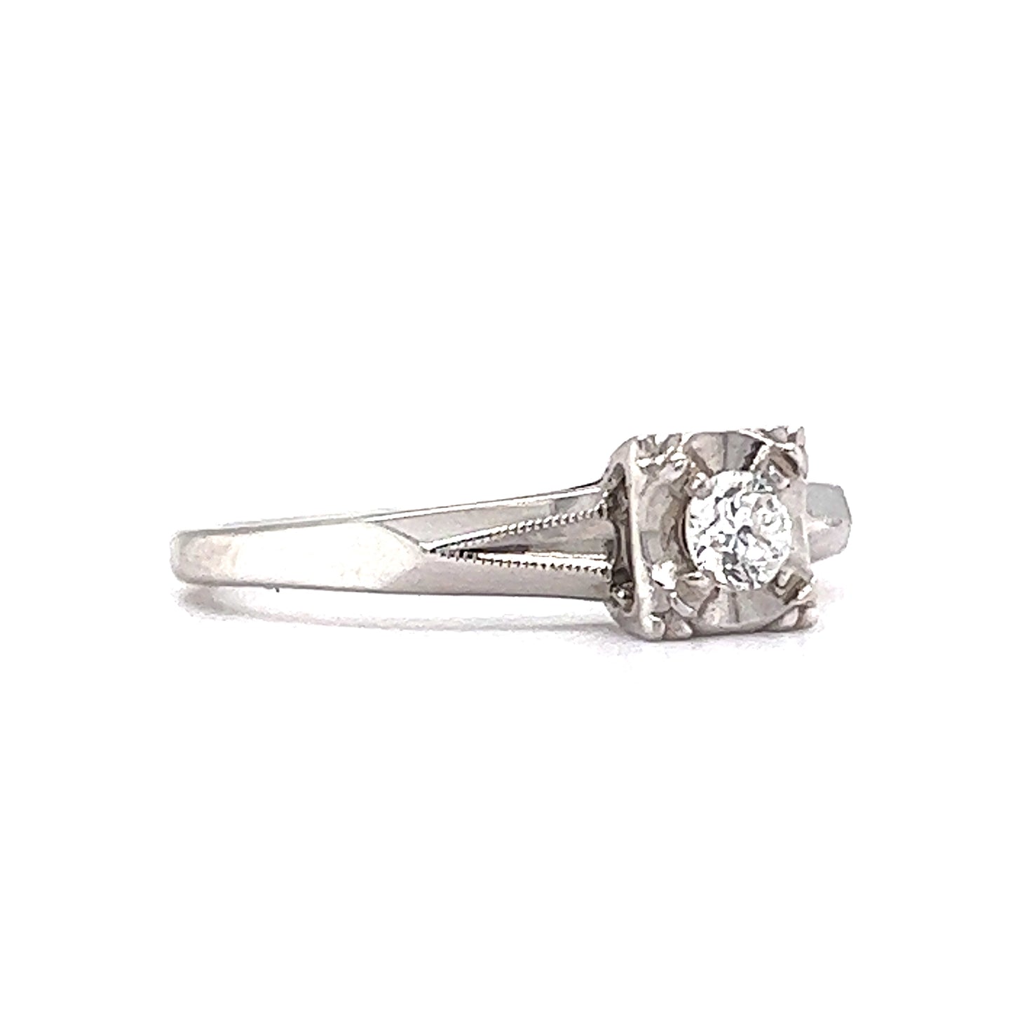 Vintage Split Shank Diamond Engagement Ring in 14k