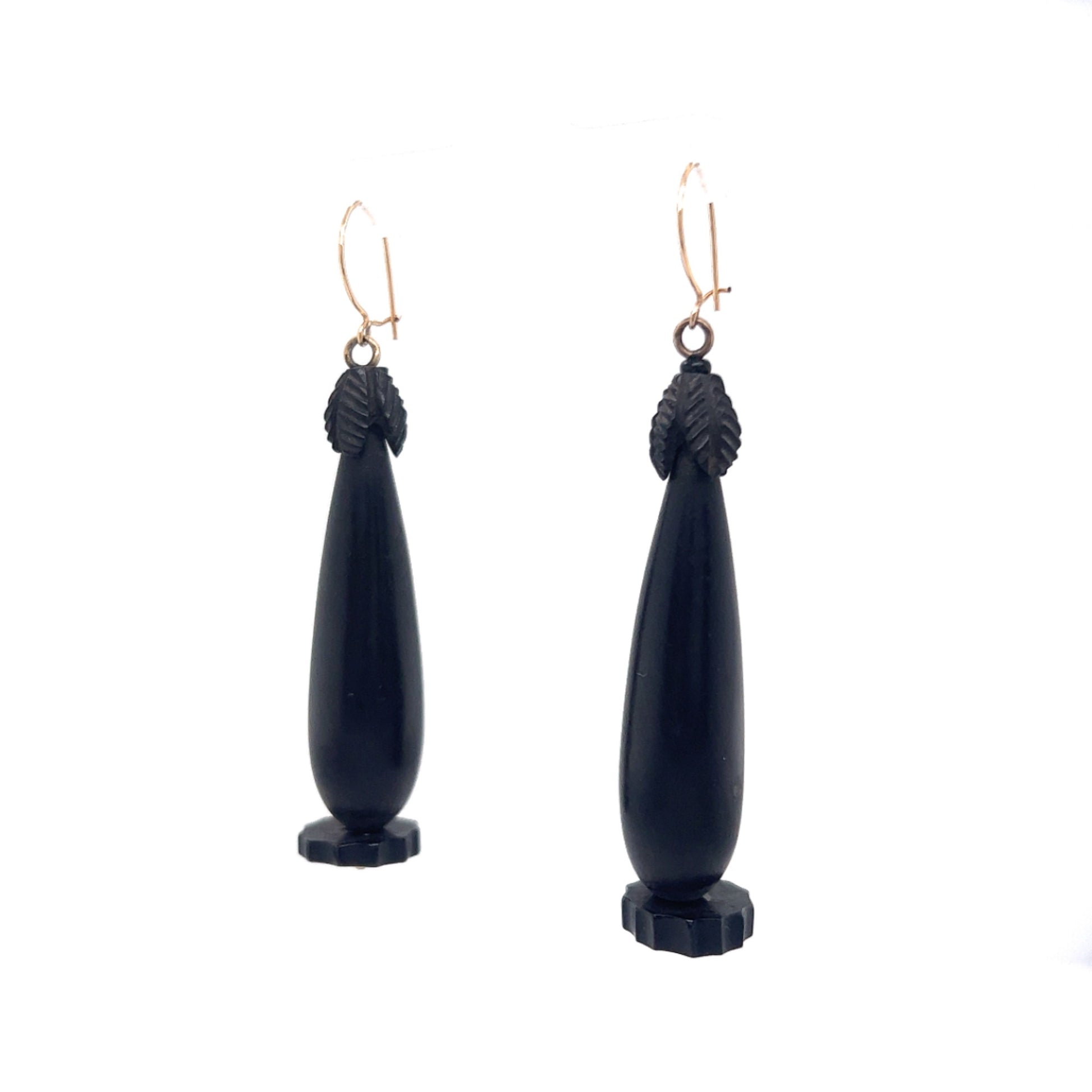 Victorian Gutta Percha Drop Earrings in 14k Yellow Gold