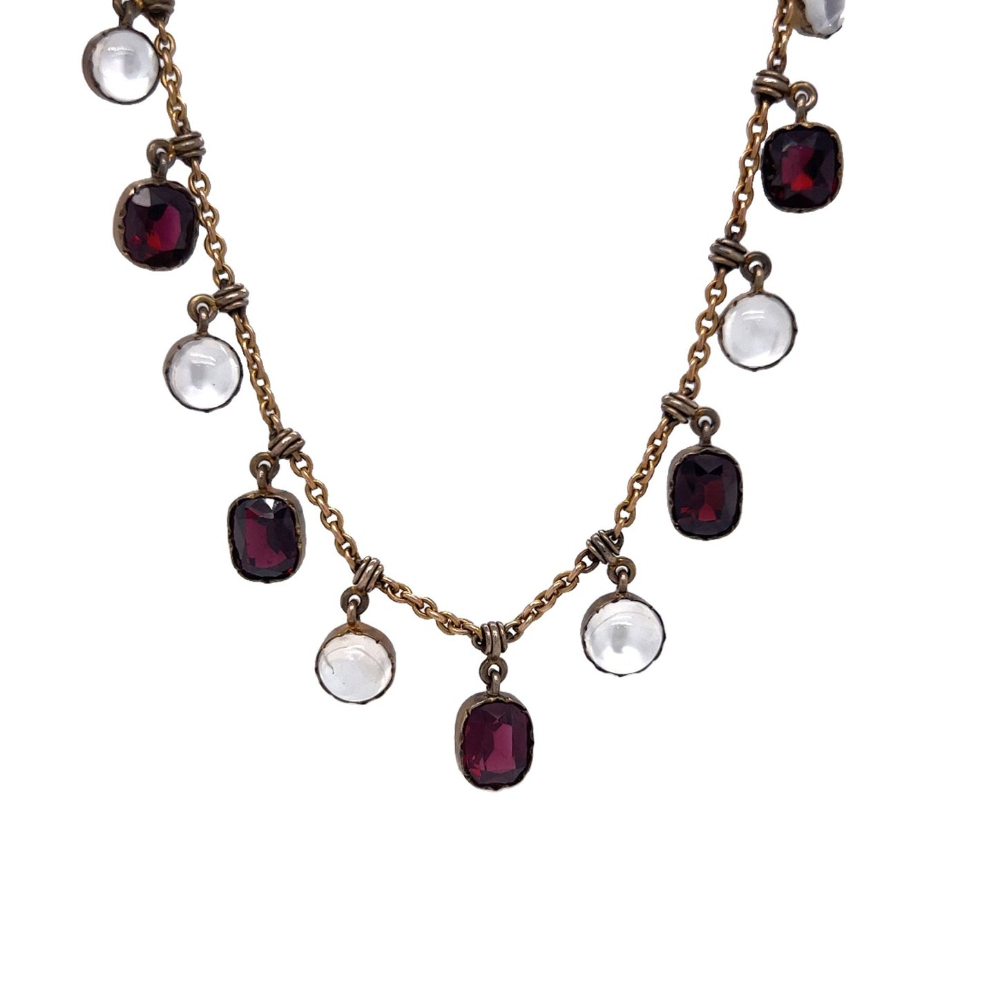 Victorian Moonstone & Garnet Necklace in Yellow Gold