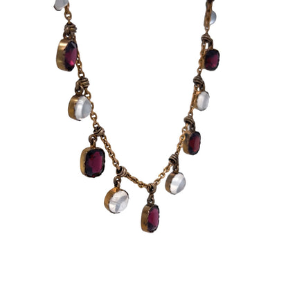 Victorian Moonstone & Garnet Necklace in Yellow Gold