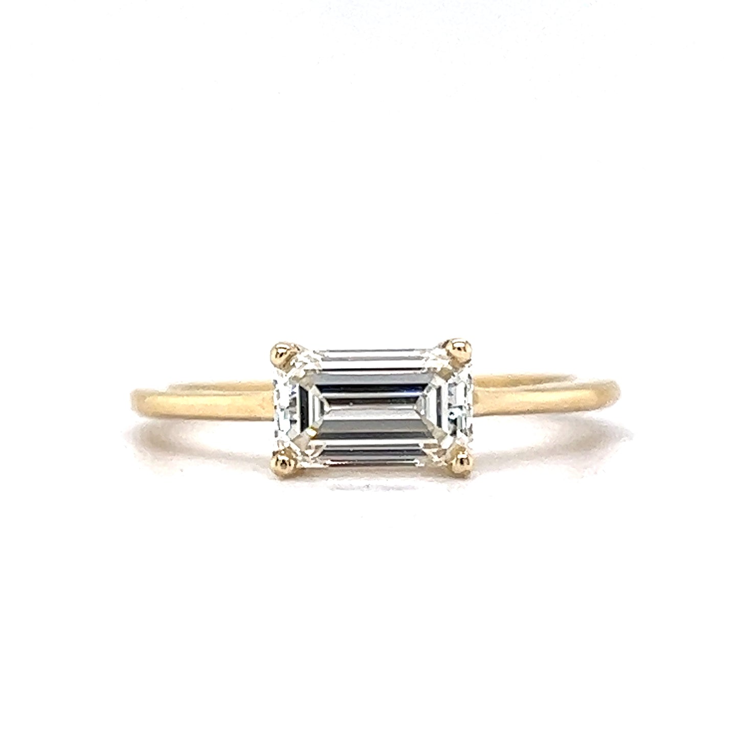 1.00 East/West Emerald Cut Diamond Engagement Ring in 14k Yellow Gold