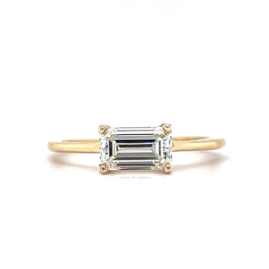 1.00 East/West Emerald Cut Diamond Engagement Ring in 14k Yellow Gold