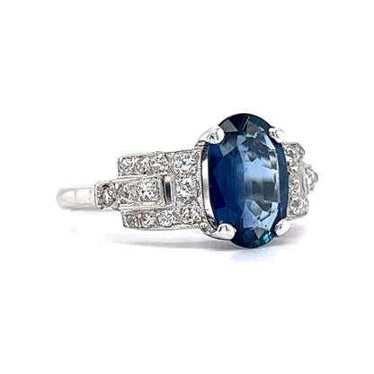 Antique Art Deco Oval Sapphire & Diamond Ring in 18k