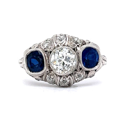 .75 Diamond & Cushion Cut Sapphire Engagement Ring in Platinum