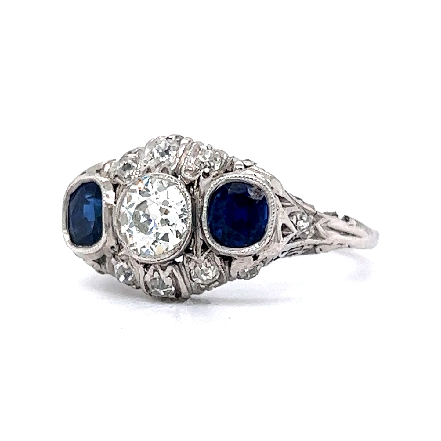 .75 Diamond & Cushion Cut Sapphire Engagement Ring in Platinum