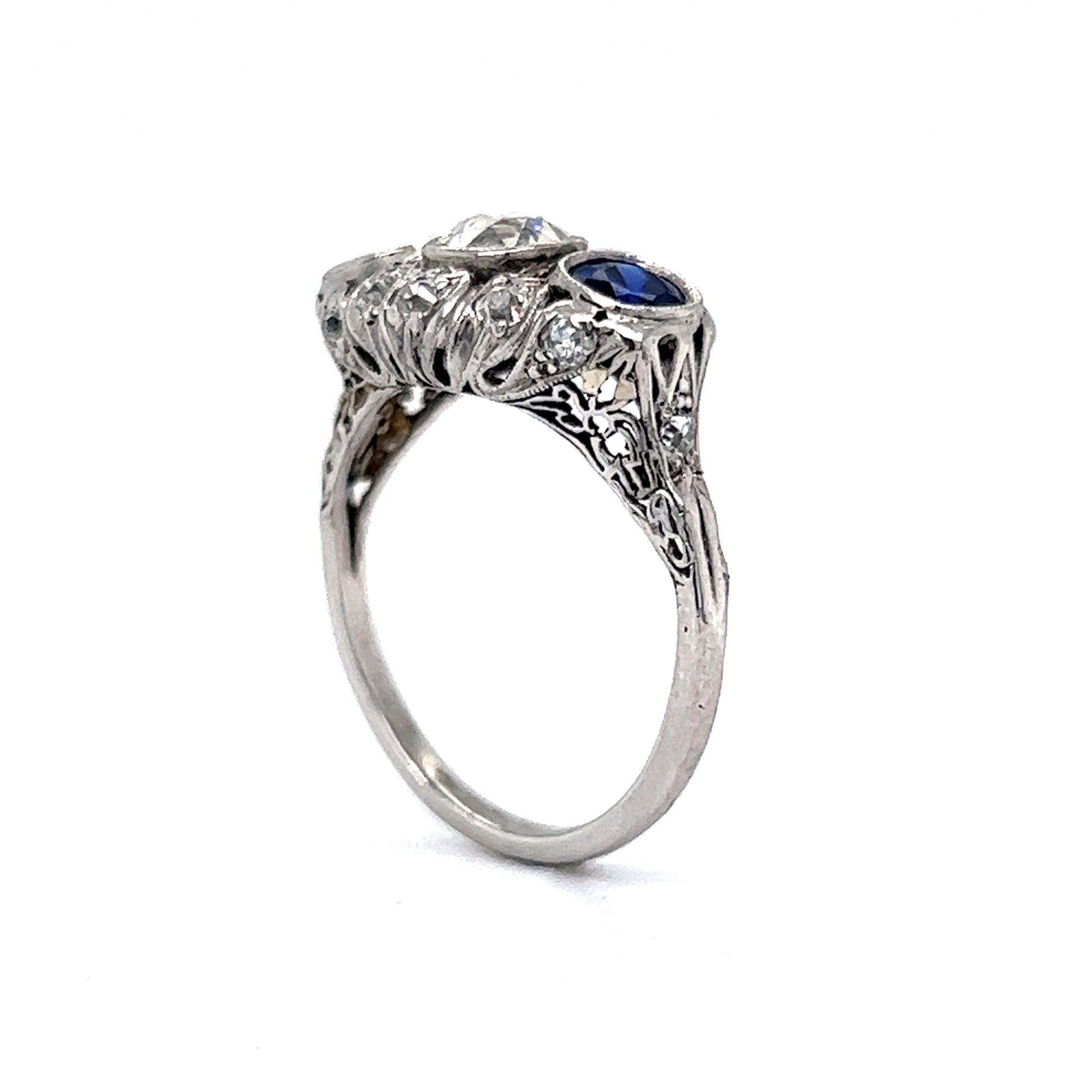 .75 Diamond & Cushion Cut Sapphire Engagement Ring in Platinum