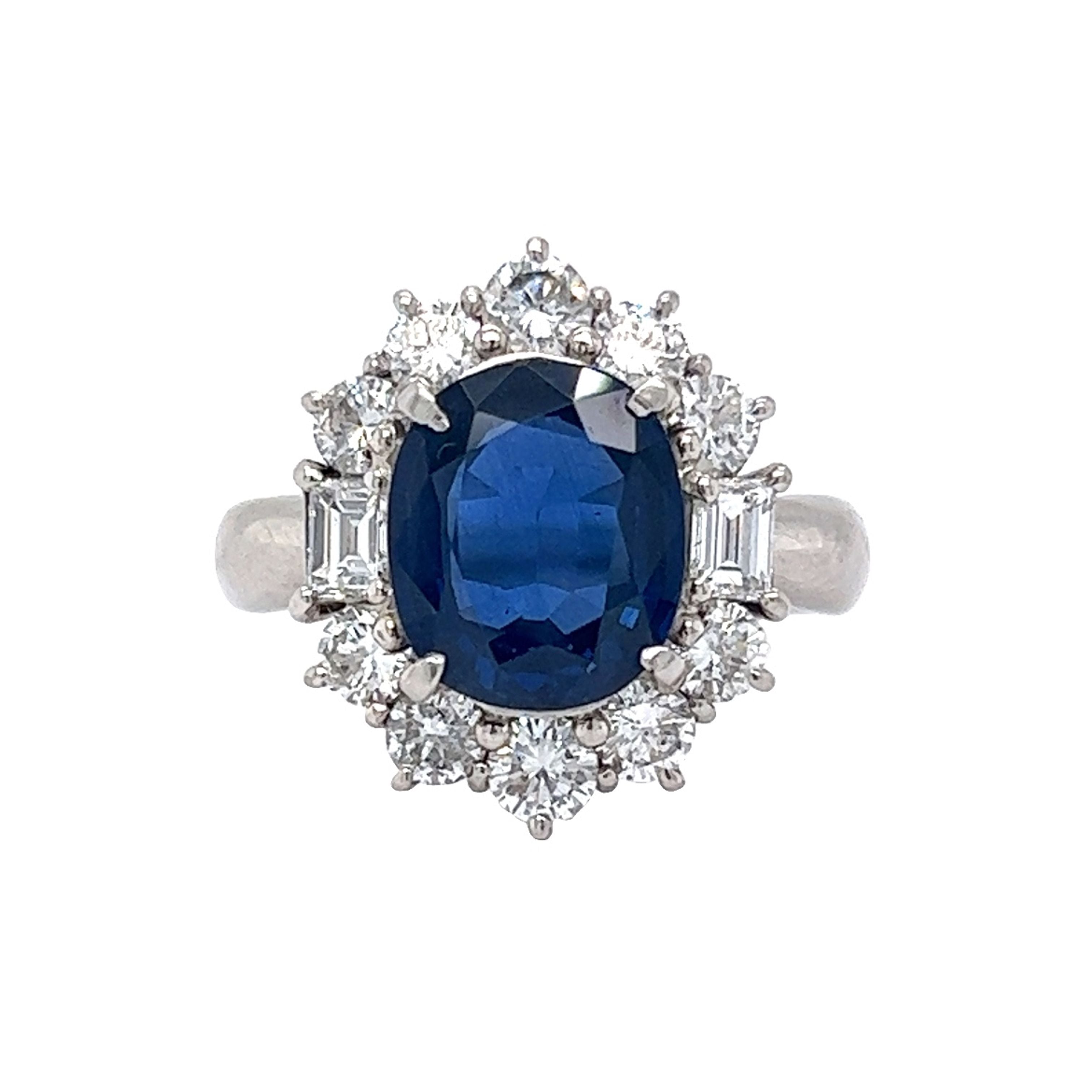 3 Carat Oval Sapphire Diamond Ring in Platinum Filigree Jewelers