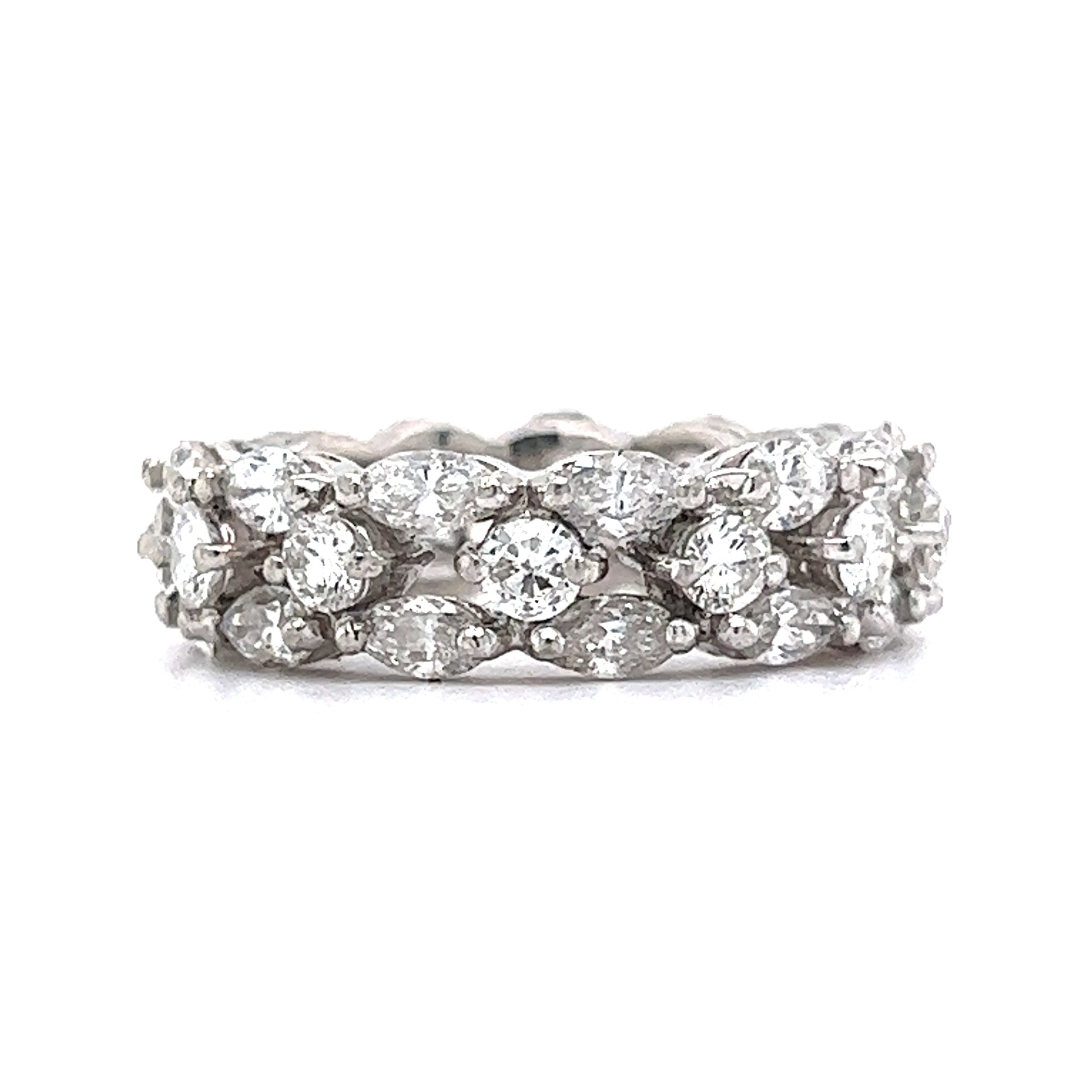 Marquise & Round Diamond Eternity Band in PlatinumComposition: PlatinumRing Size: 6.5Total Diamond Weight: 3.70 ctTotal Gram Weight: 8.3 g
