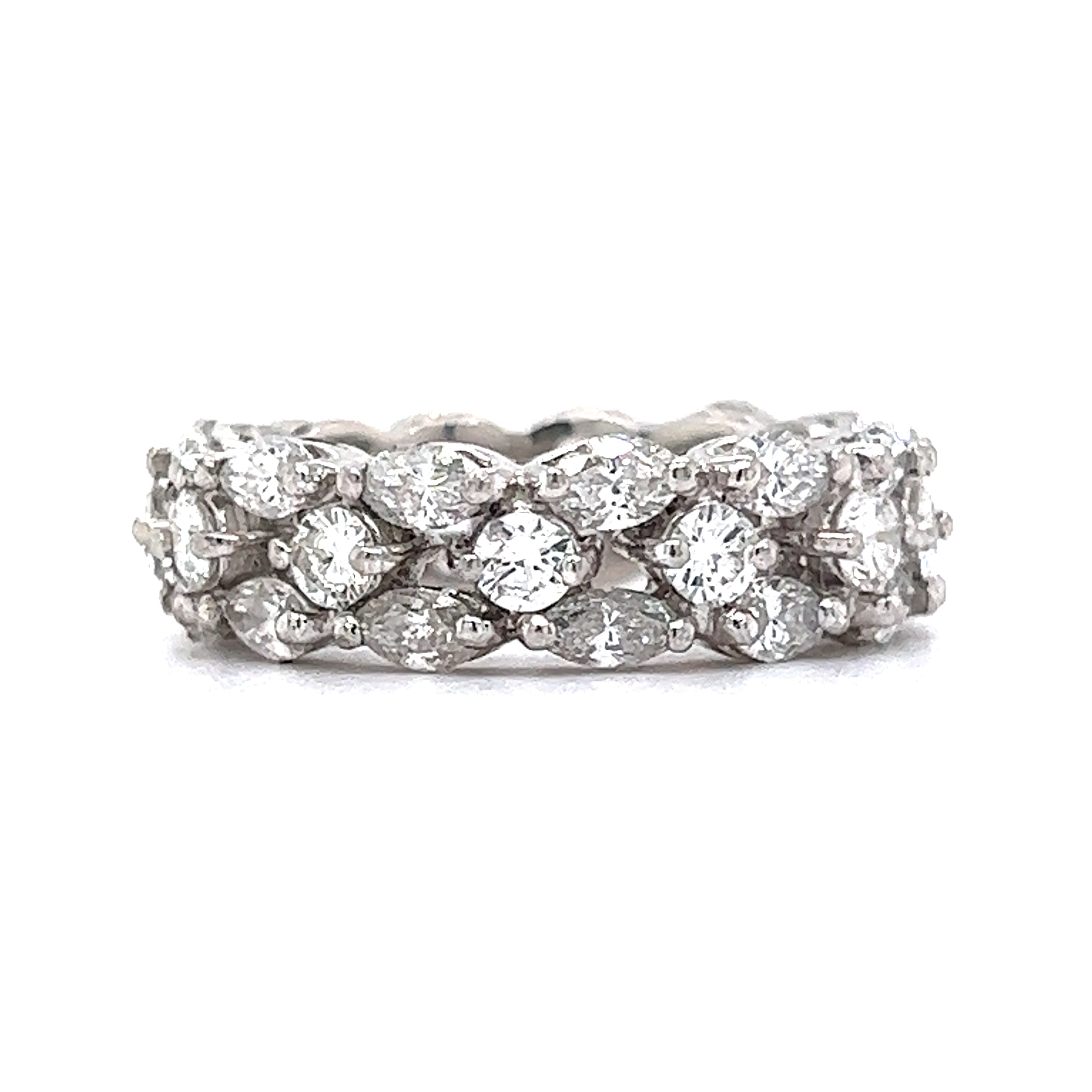 1/4 CT. T.W. Marquise and Round Diamond Alternating Stackable Band in 14K  White Gold | Zales