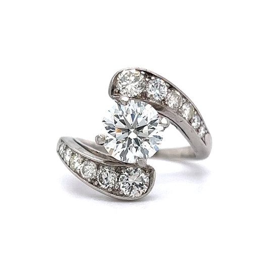 Mid-Century Bypass Diamond Engagement Ring in Platinum
