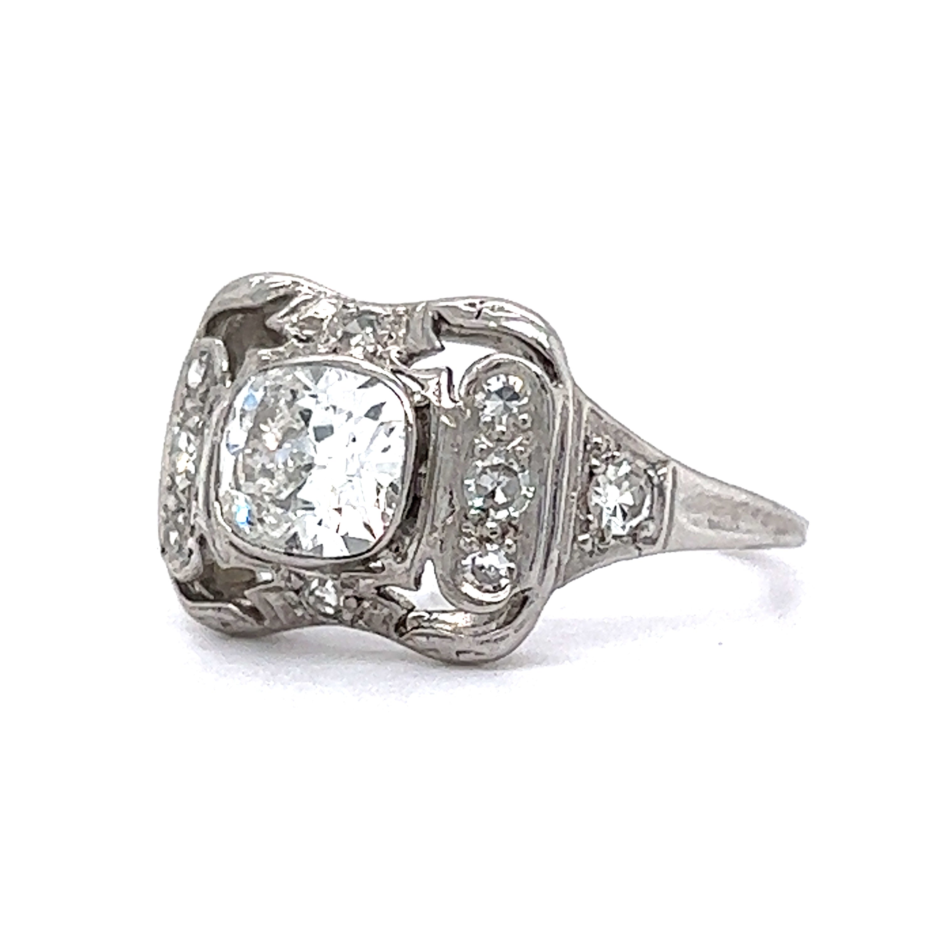 84 Art Deco Cushion Diamond Engagement Ring in Platinum - Filigree