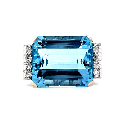 Art Deco Aquamarine Cocktail Ring w/ Diamonds in Platinum & 14k