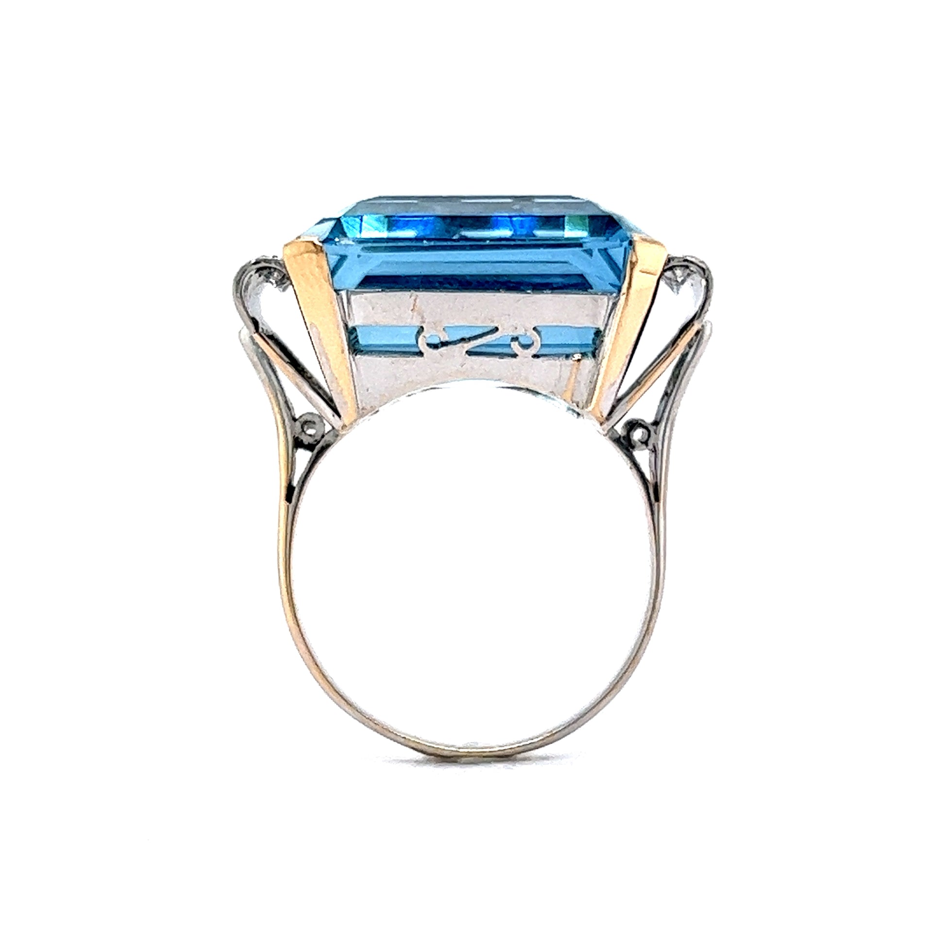 Art Deco Aquamarine Cocktail Ring w/ Diamonds in Platinum & 14k