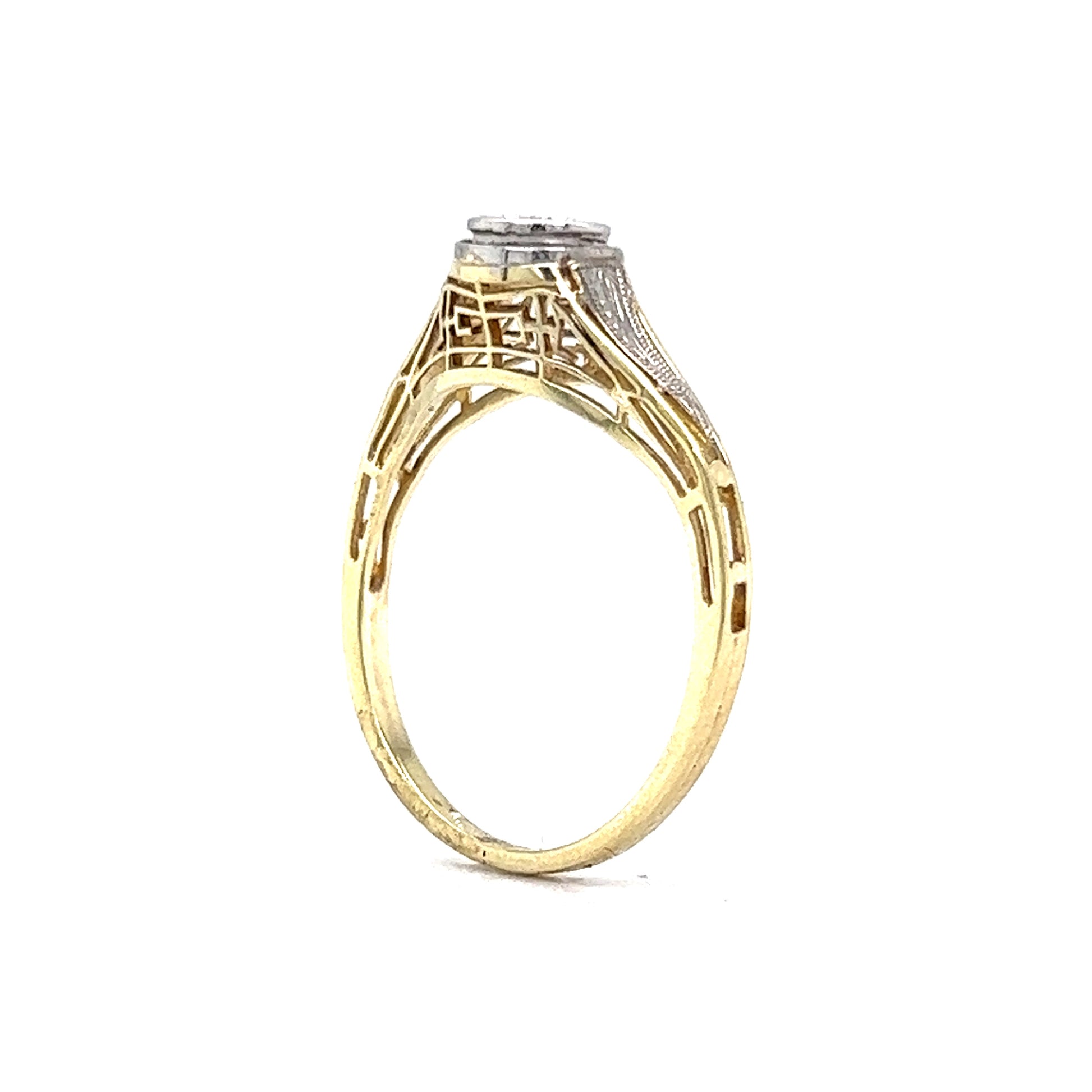 Antique Two-Tone Diamond Engagement Ring in Yellow Gold & Platinum