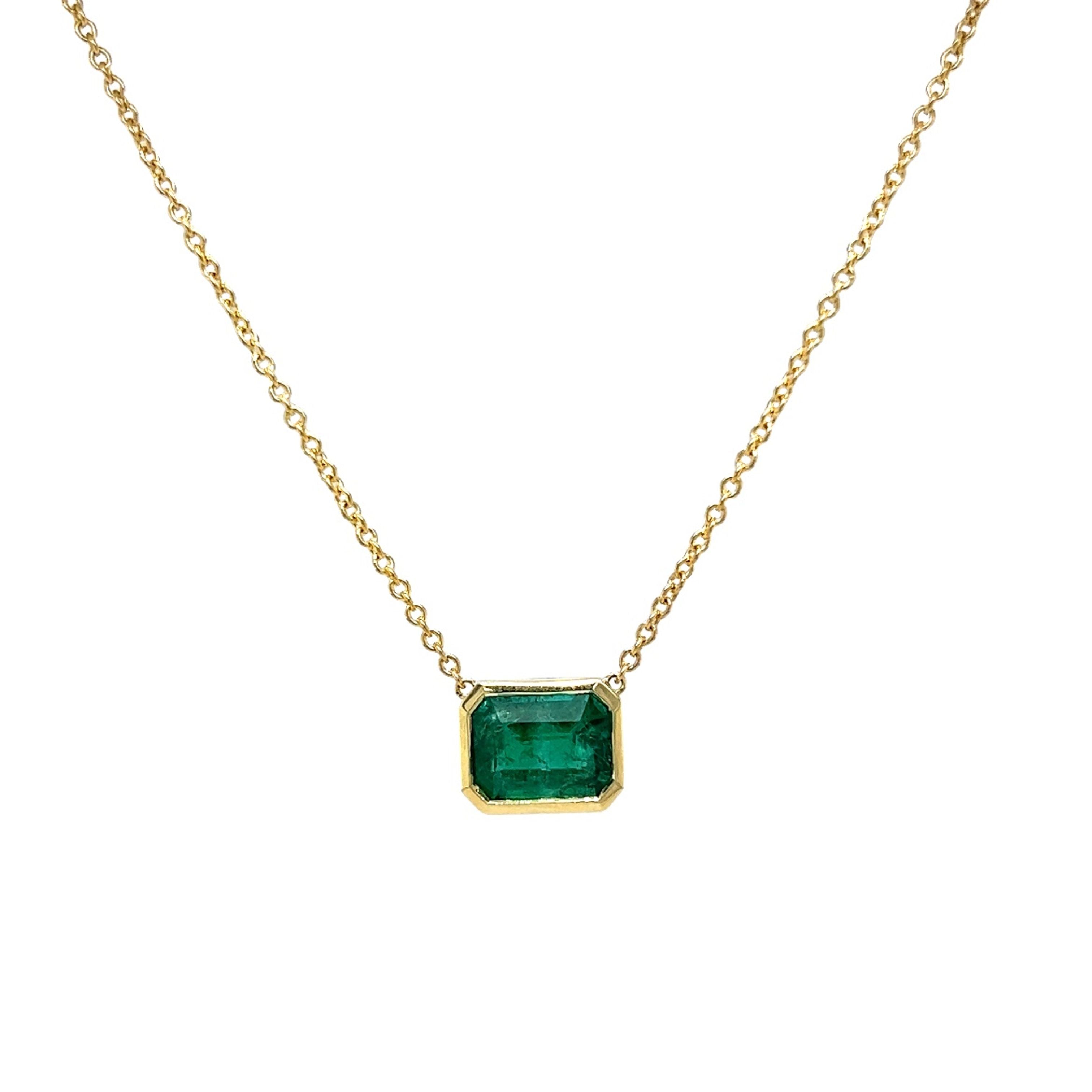 2.03 Emerald Cut Emerald Pendant in 18k Yellow Gold - Filigree Jewelers