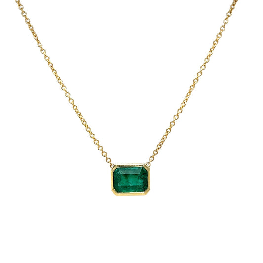 2.03 Emerald Cut Emerald Pendant in 18k Yellow Gold