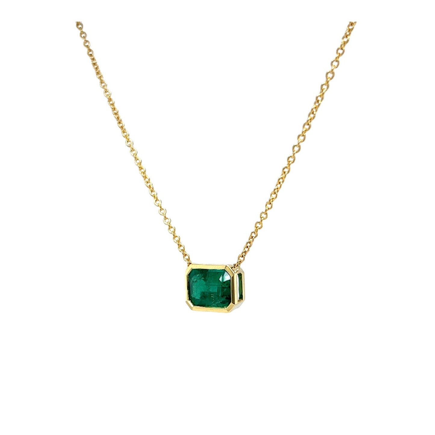 2.03 Emerald Cut Emerald Pendant in 18k Yellow Gold