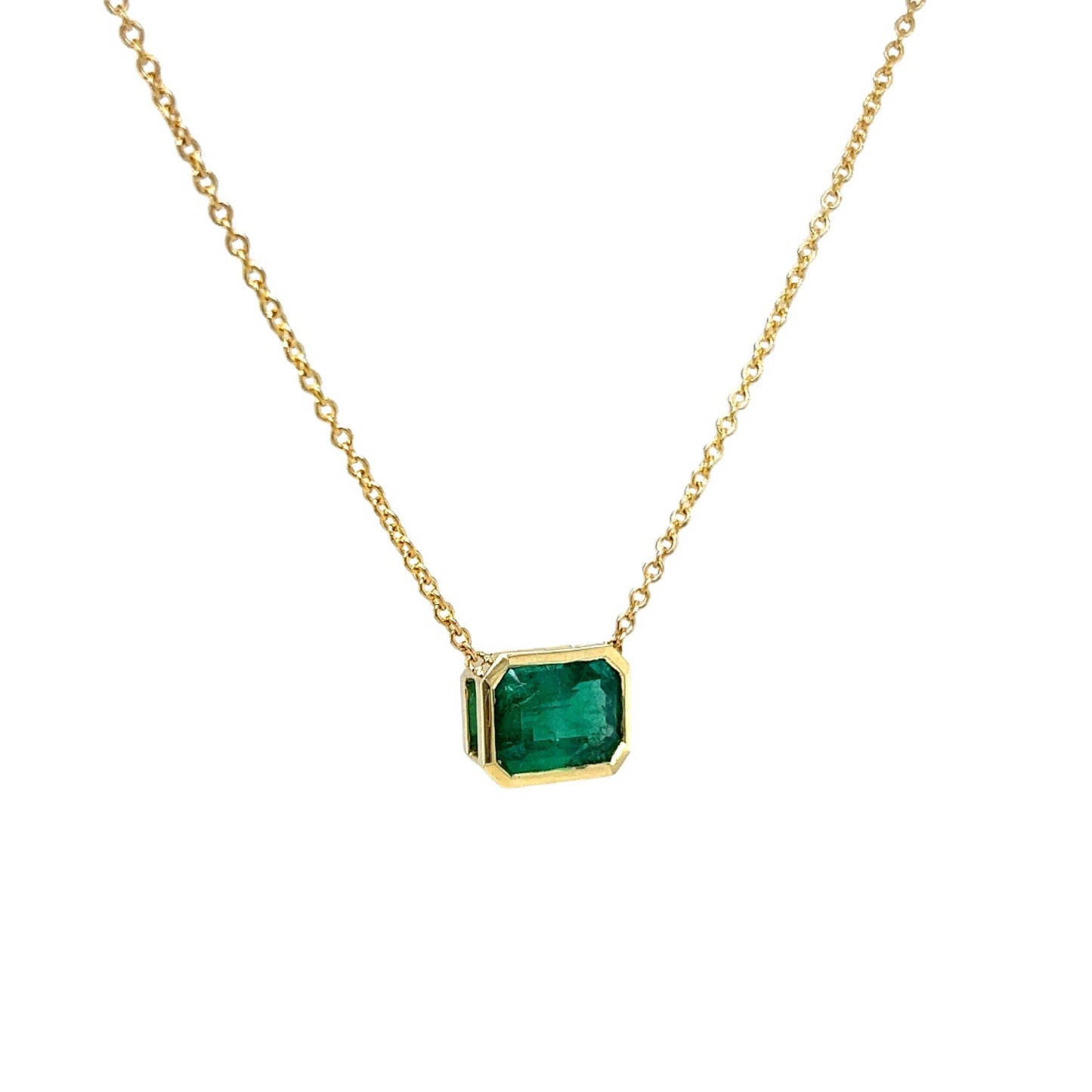 2.03 Emerald Cut Emerald Pendant in 18k Yellow Gold