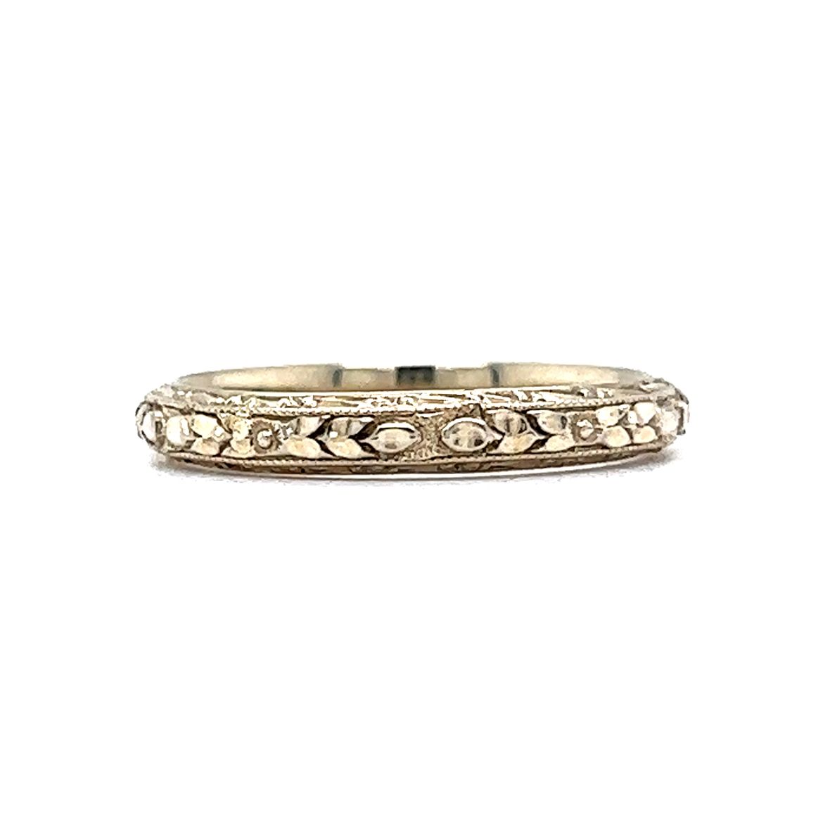 Vintage Art Deco Orange Blossom Wedding Band in 18k