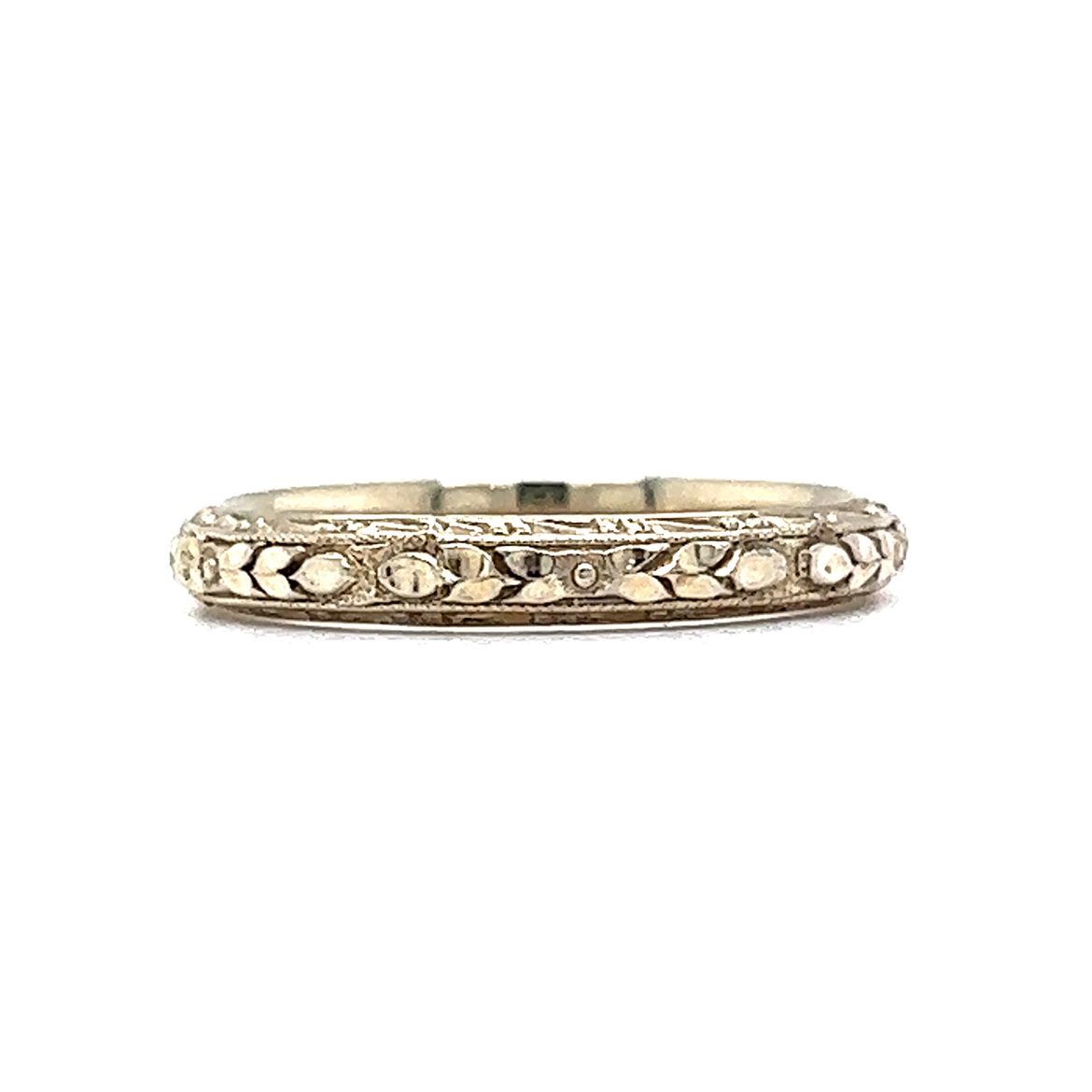 Vintage Art Deco Orange Blossom Wedding Band in 18k Filigree Jewelers