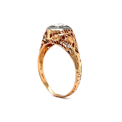 Two-Tone Retro Filigree Diamond Engagement Ring 14k