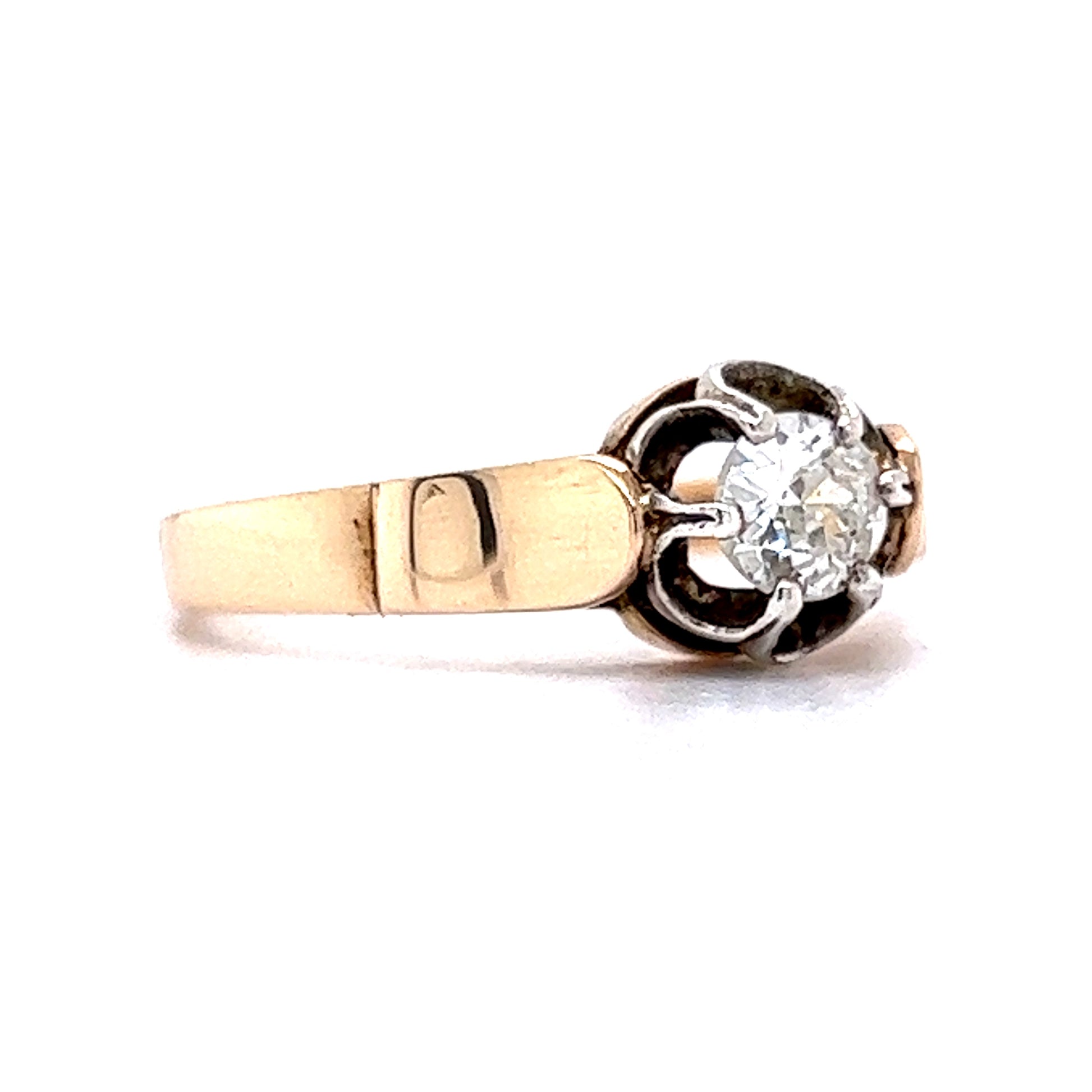 .36 Victorian Solitaire Diamond Engagement Ring in 18K Rose GoldComposition: 14 Karat White Gold/18 Karat Rose Gold Ring Size: 7 Total Diamond Weight: .36ct Total Gram Weight: 2.9 g Inscription: WK
      
