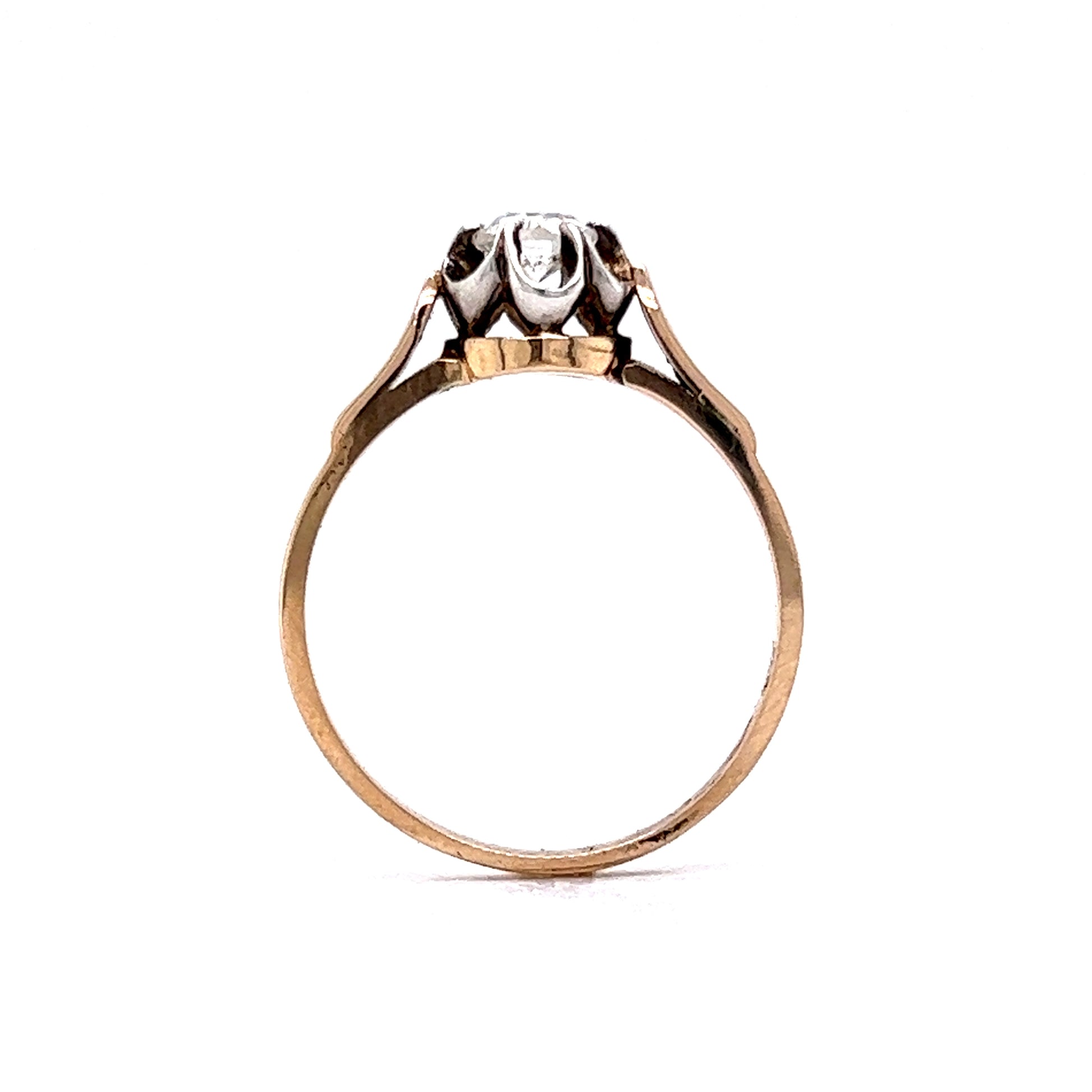.36 Victorian Solitaire Diamond Engagement Ring in 18K Rose GoldComposition: 14 Karat White Gold/18 Karat Rose Gold Ring Size: 7 Total Diamond Weight: .36ct Total Gram Weight: 2.9 g Inscription: WK
      