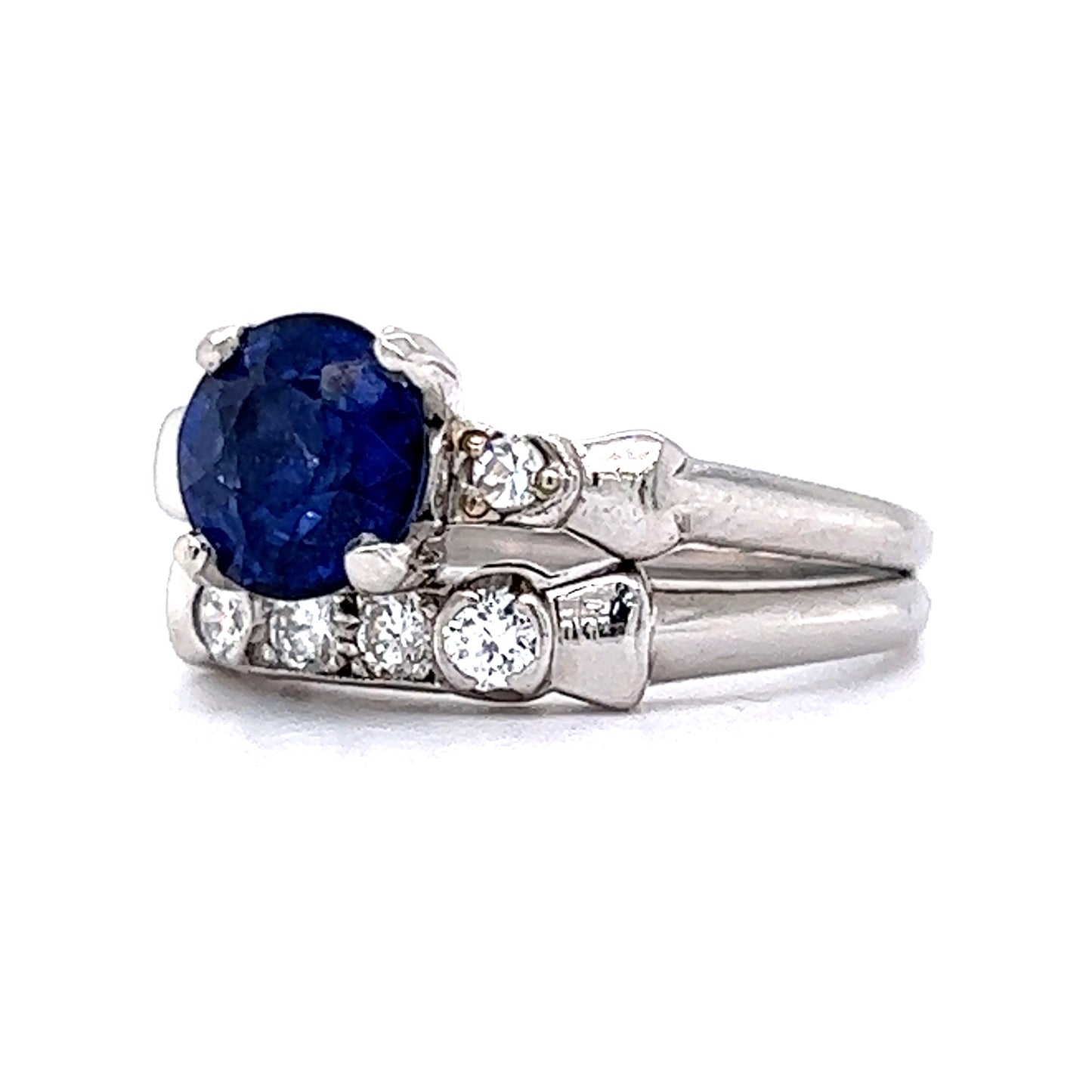 1930's Engagement Ring Set w/ Sapphire & Diamonds