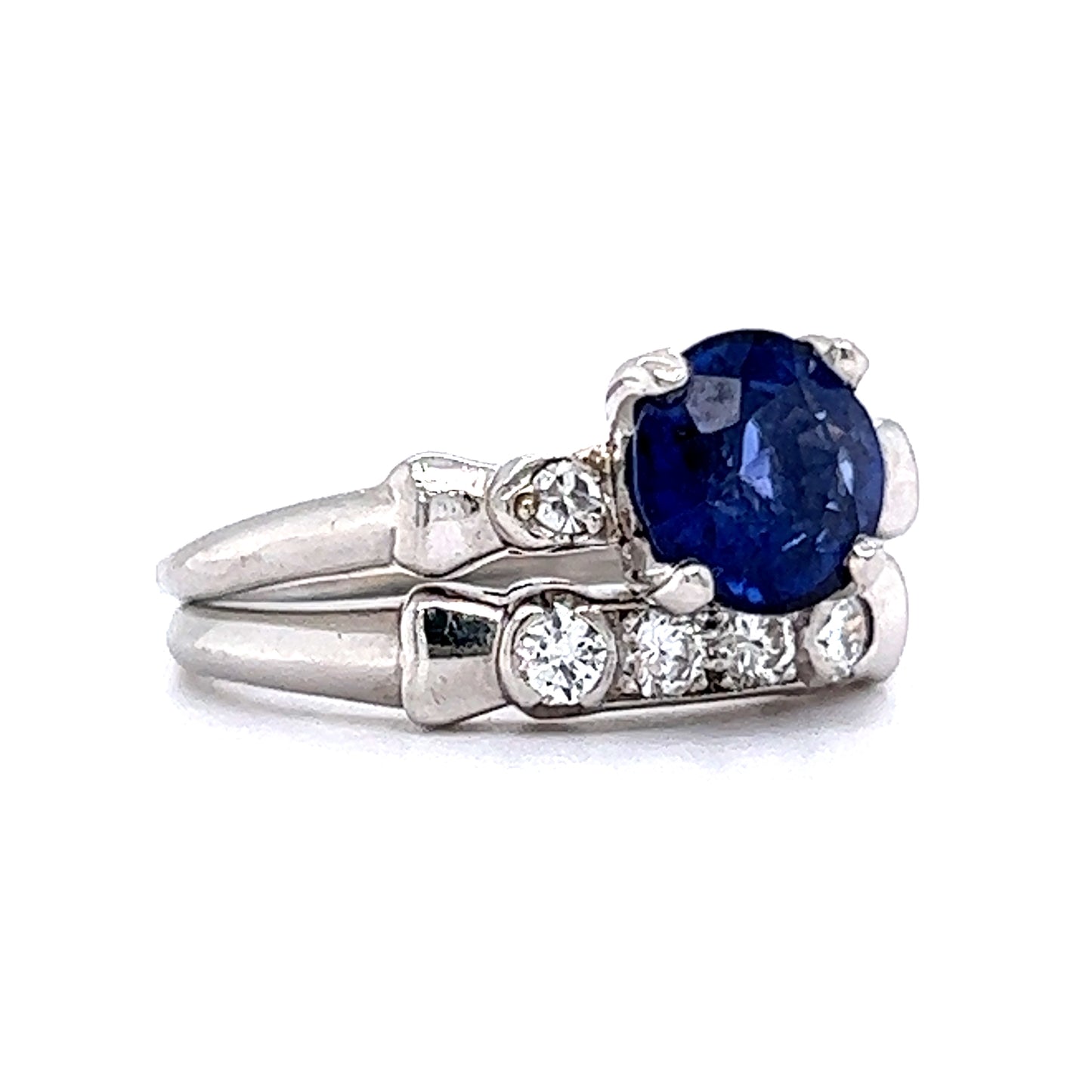 1930's Engagement Ring Set w/ Sapphire & Diamonds