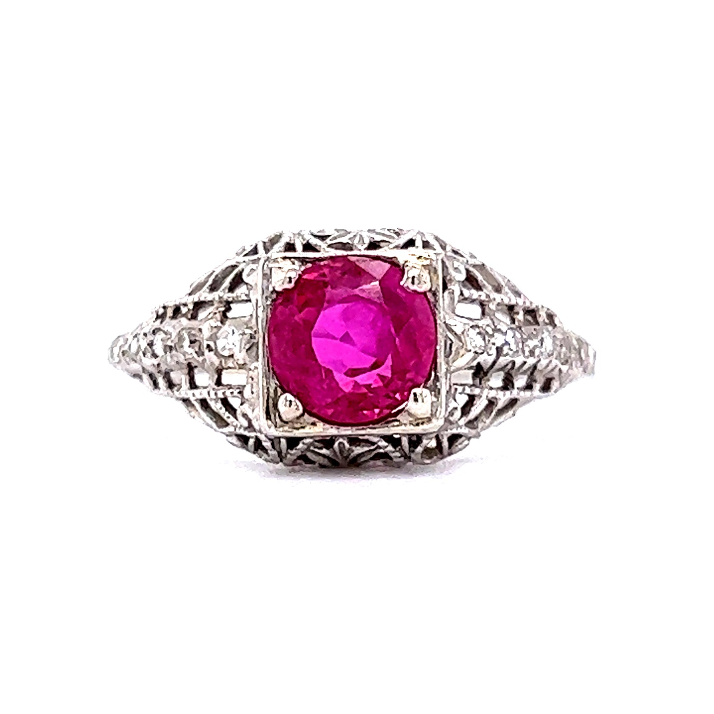 Vintage 1920's Pink Sapphire & Diamond Ring in 18k