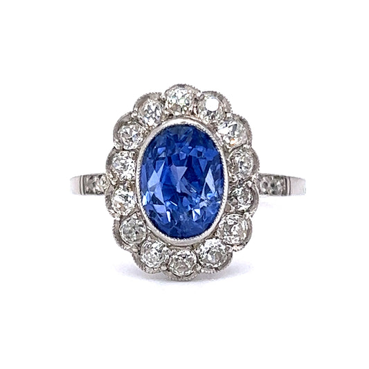 Art Deco Ceylon Sapphire & Diamond Engagement Ring in Platinum