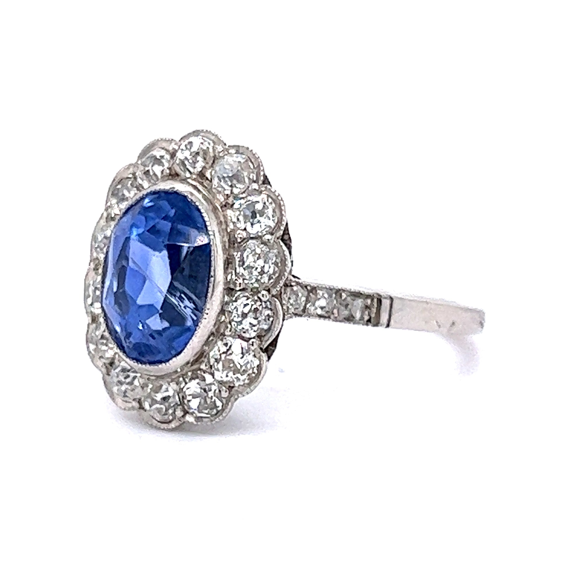 Art Deco Ceylon Sapphire & Diamond Engagement Ring in Platinum