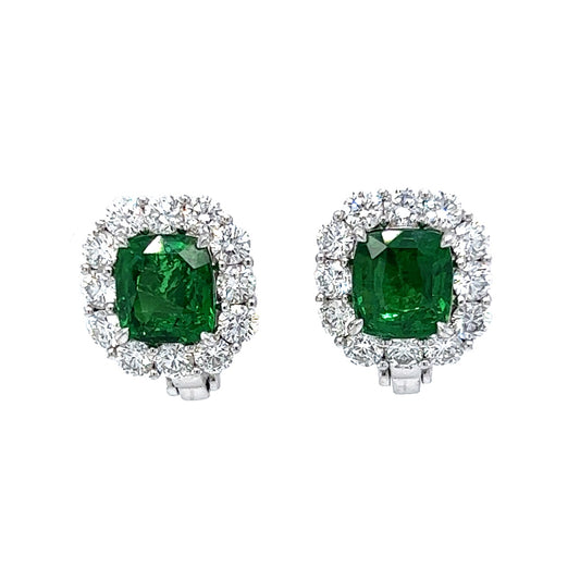 Tsavorite Garnet & Diamond Stud Earrings in Platinum