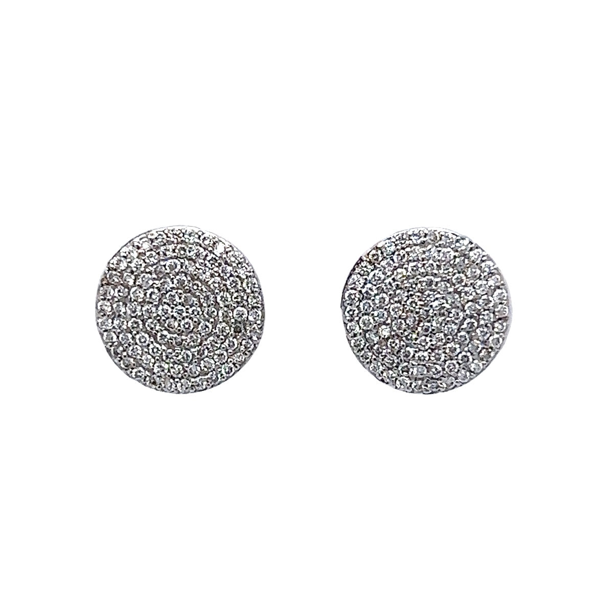 Round Pave Diamond Earring Studs in 18k White Gold