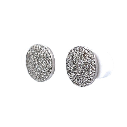 Round Pave Diamond Earring Studs in 18k White Gold