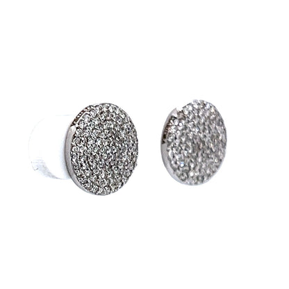 Round Pave Diamond Earring Studs in 18k White Gold