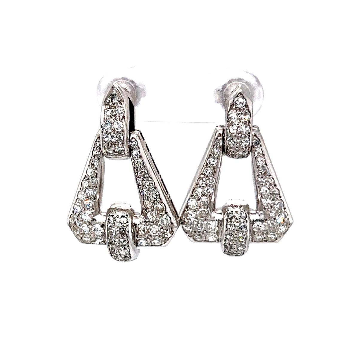 Art Deco Pave Diamond Drop Earrings in PlatinumComposition: Platinum Total Diamond Weight: 1.59ct Total Gram Weight: 11.6 g