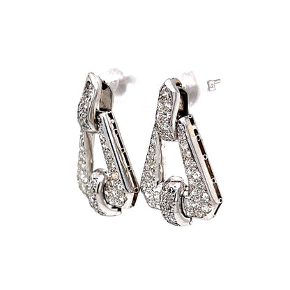 Art Deco Pave Diamond Drop Earrings in Platinum