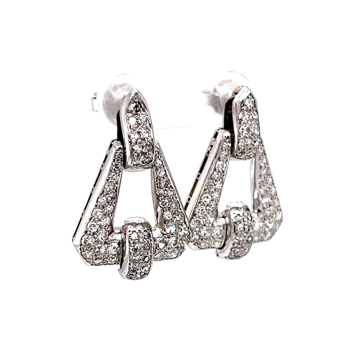 Art Deco Pave Diamond Drop Earrings in PlatinumComposition: Platinum Total Diamond Weight: 1.59ct Total Gram Weight: 11.6 g