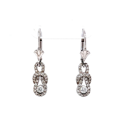 Pave Diamond Knot Earrings in 14k White Gold